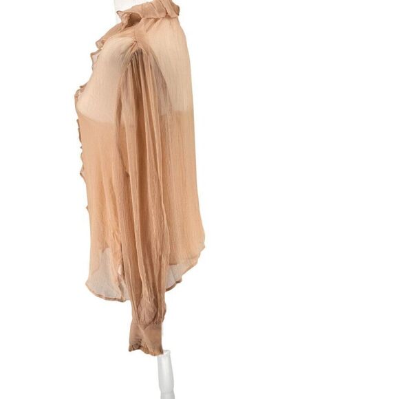 NWT J. Crew Ruffle Button-Up Shirt in Crinkle Chiffon Sz 14 Pale Pink OP $138 - Picture 5 of 12